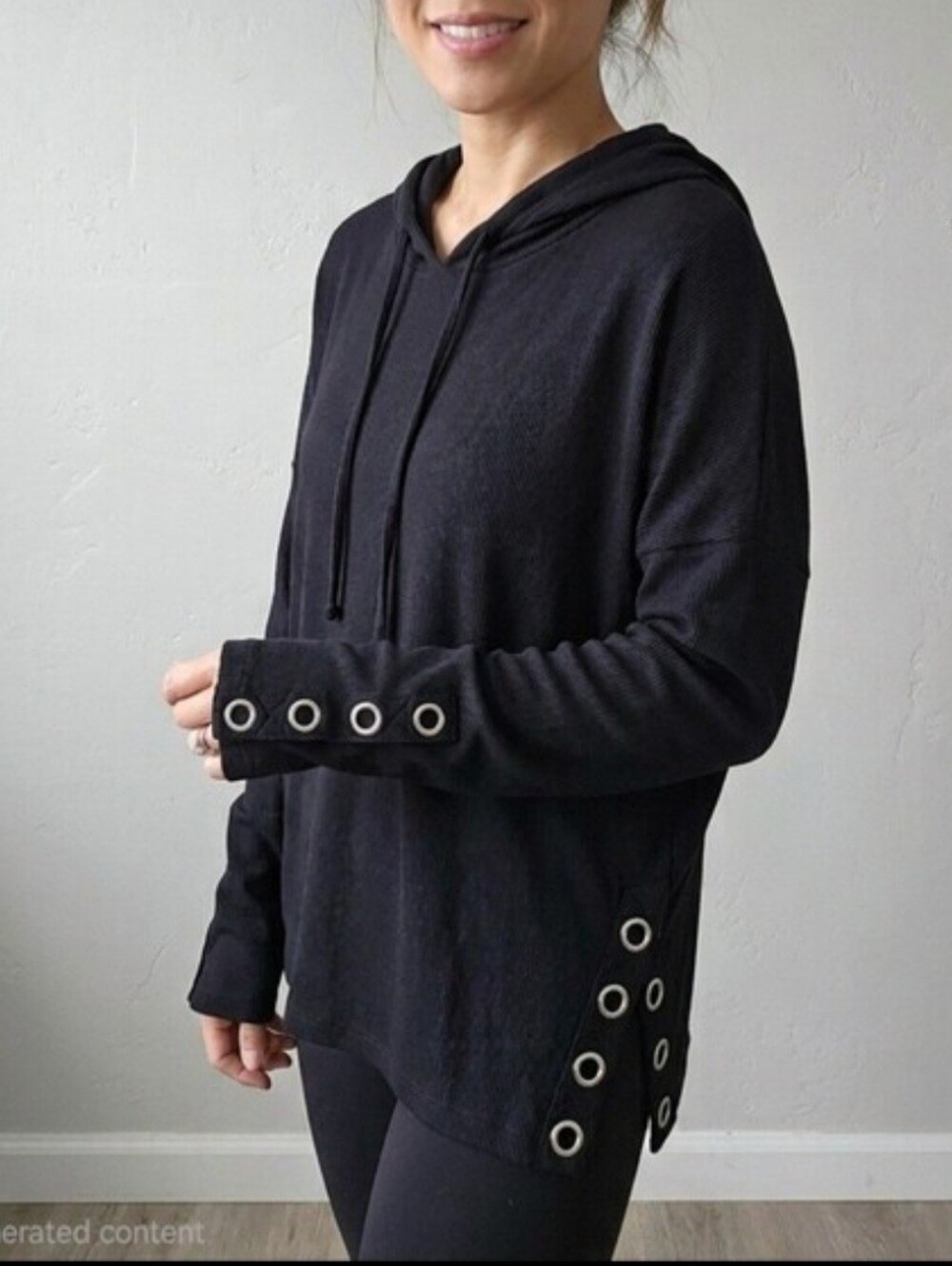 Chaser ♡ Anthropology Ribbed Side & Sleeve Grommet Hooded Pullover NWOT Sz Small